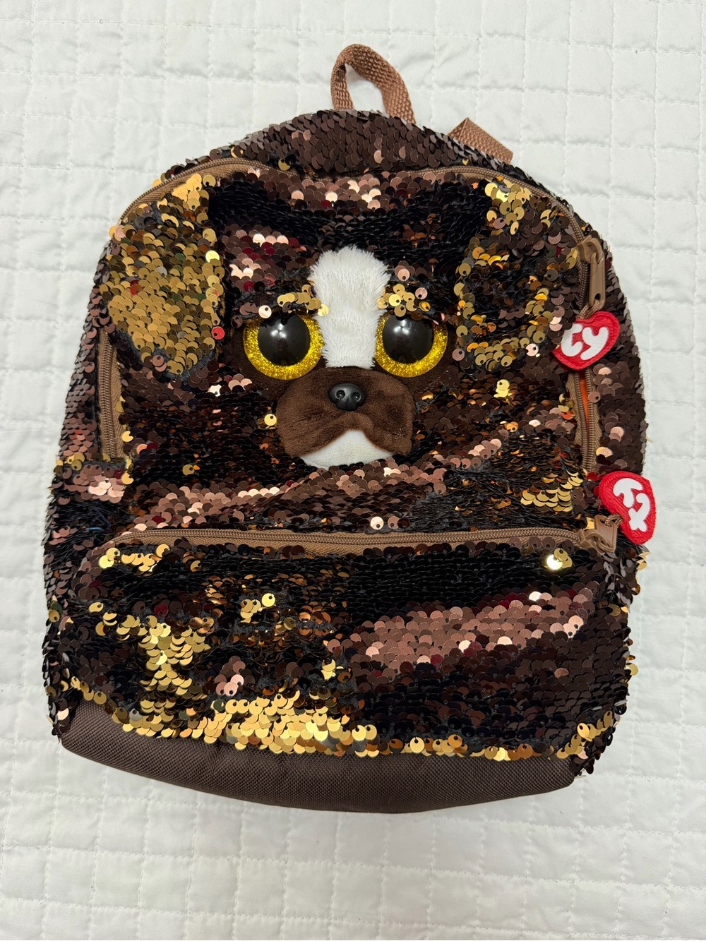 TY Beanie Boo Sequin Dog Mini Backpack Brown Gold Glitter